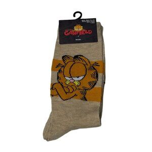 Garfield Funny Quote Beige Crew Socks Men’s Shoe 6-12 Cartoon Style New